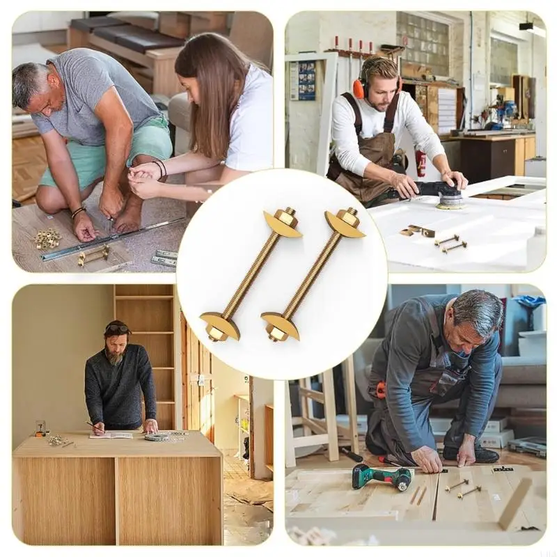 U4LA Portable Sturdy M8X100MM Konektor Set 6pcs Dengan Hexes Nut Washers Aksesori Nyaman untuk Perakitan Furnitur