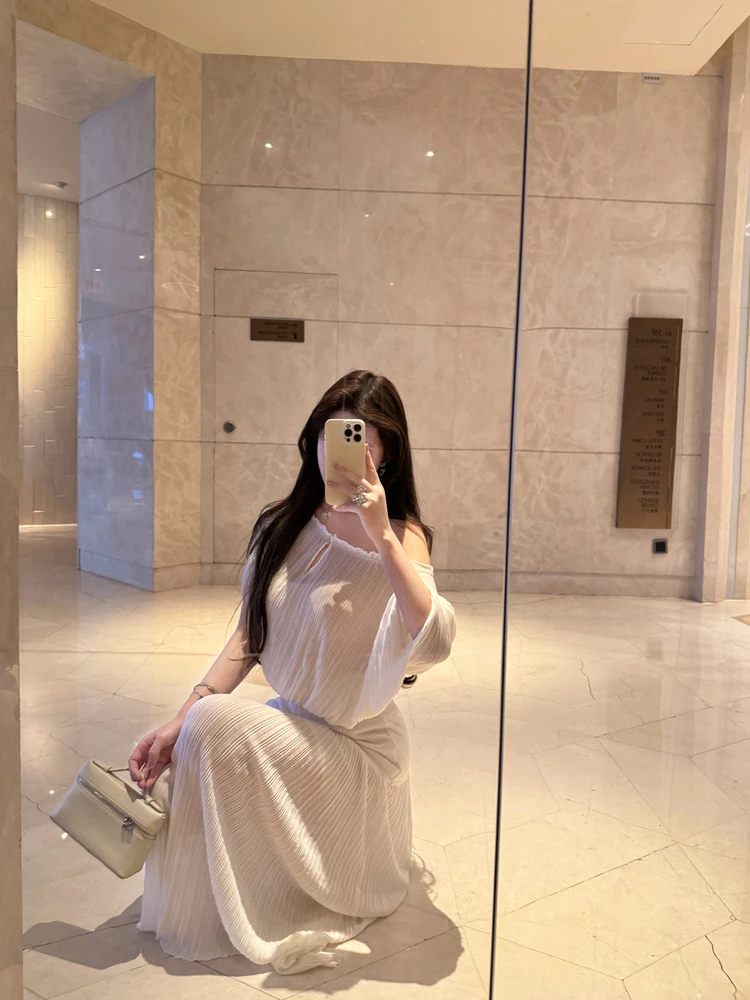 

Elegant M900 Folded Set with Bubble Sleeves Short Top And Long Skirt Two-Piece Suite Spring Summer Autumn Fashion Women's Wear