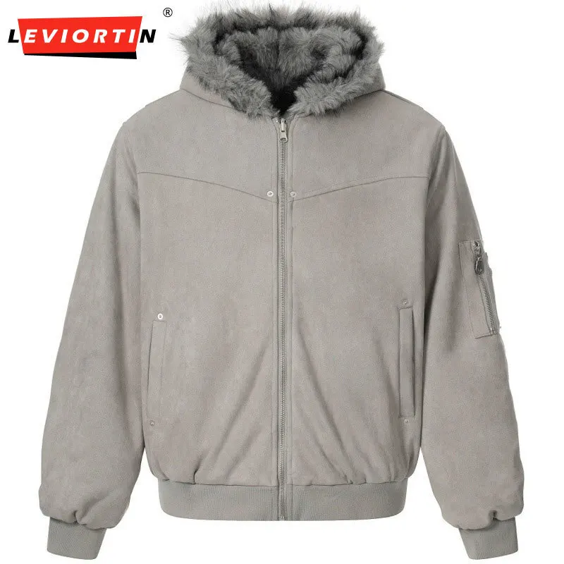 Winter men's European and American fashion trend brand imitation mink fur double-sided cotton jacket with plush hooded jacket