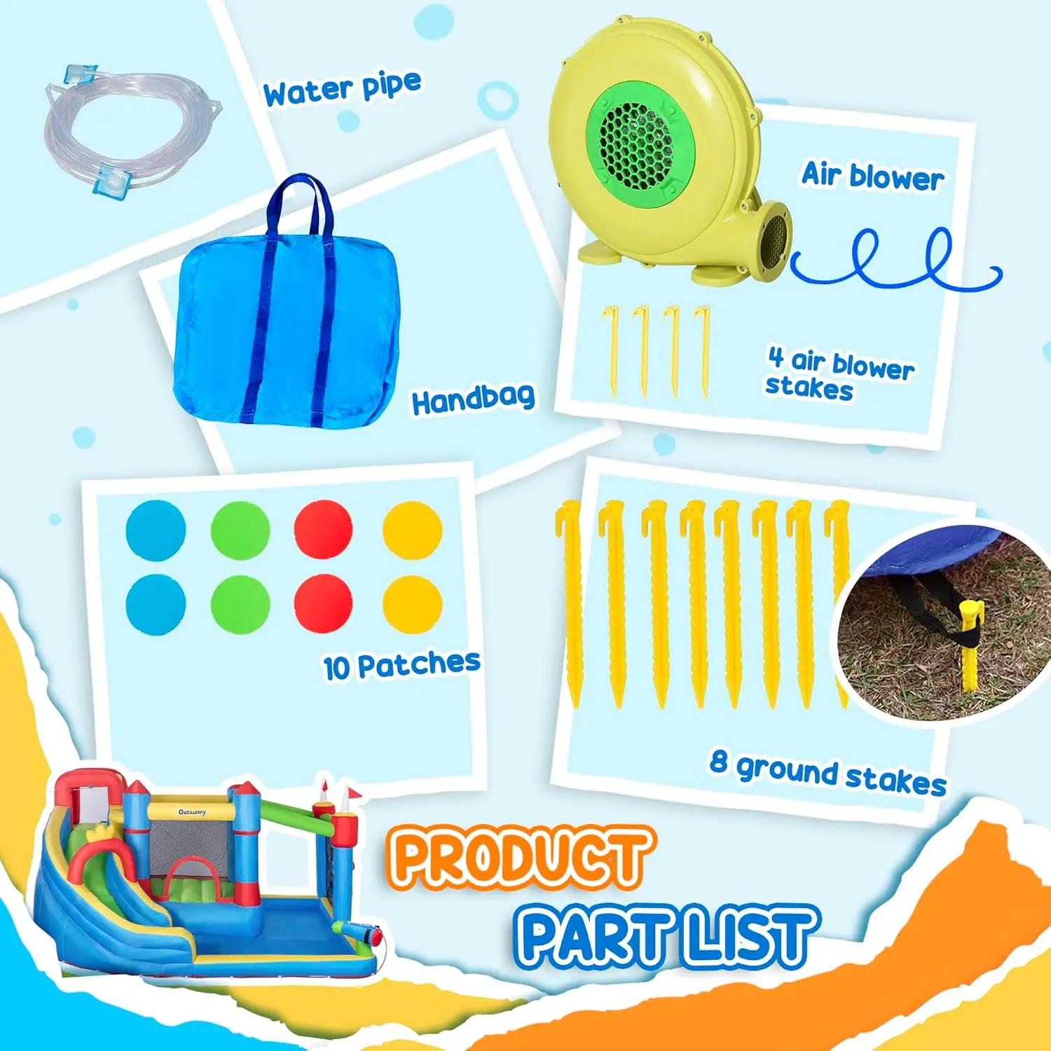 Nadmuchiwany gumowy dom 6 w 1 ze zjeżdżalnią, z dmuchawą, ścianką wspinaczkową, armatką wodną, nadmuchiwana zjeżdżalnia wodna dla dzieci z 2 Min.