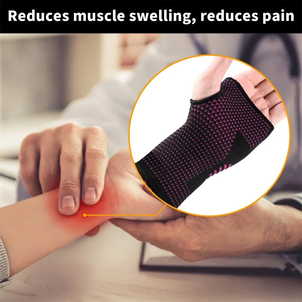 1Pair Wrist Compression Sleeves for Carpal Tunnel and Pain Relief Treatment, Unisex Wrist Support Breathable and Sweat-Absorbing