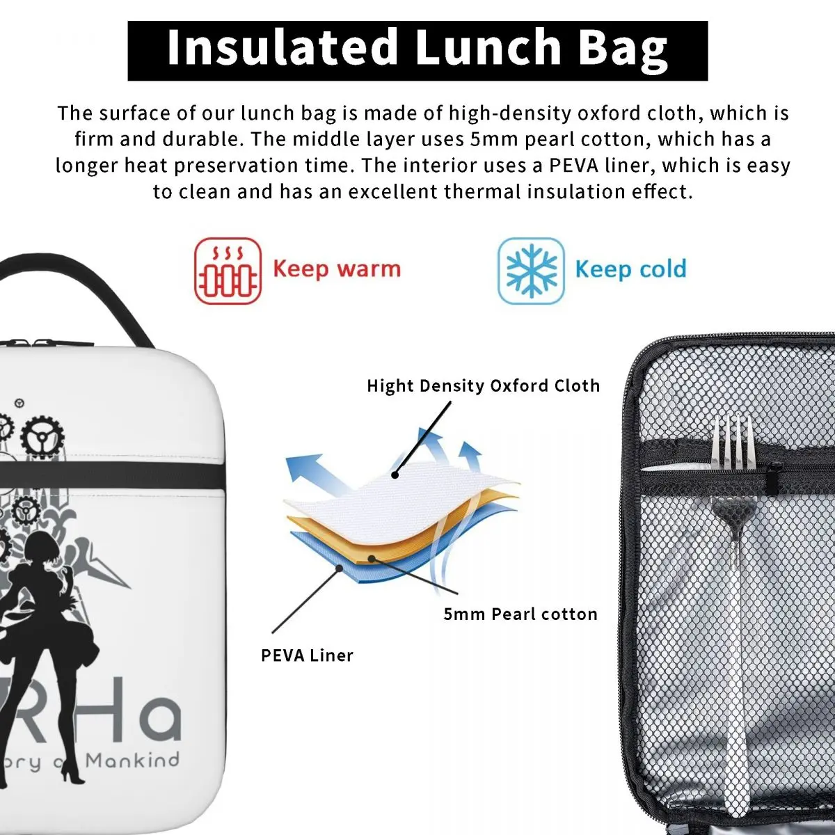 NieR Automata 2B YoRHa Game Thermal Insulated Lunch Bags for Travel Portable Food Container Bags Cooler Thermal Lunch Boxes