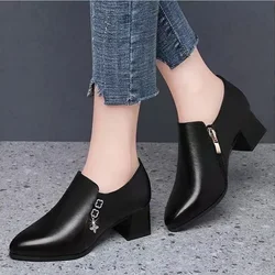 Sapatos Femininas Women Classic Pointed Toe High Quality Black Pu Leather Lace Up Shoes Lady Fashion Comfort Stylish Boots C789