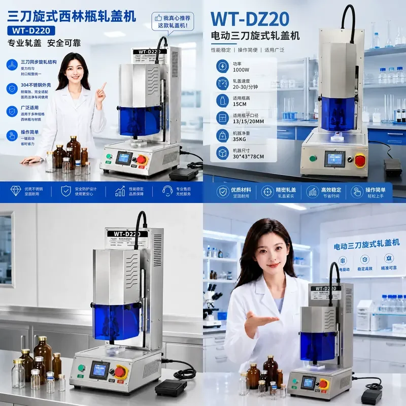 for Electric Xilin Bottle Capping Machine Three Cutter Wheel Rotary Sealer Stainless Steel Shell Freeze Dried Powder Locking