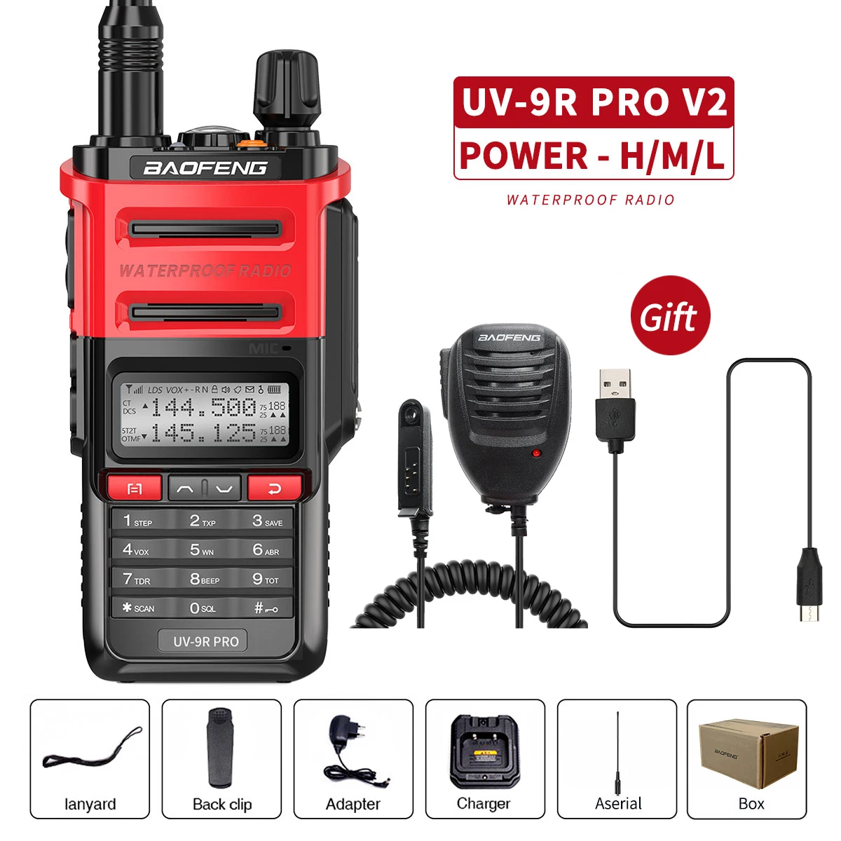 Novo! UV-9R Pro V2 à prova d'água IP68 Ham CB Rádio Walkie Talkie de longo alcance Atualização Tri-Power Dual Band UV-9R PRO Rádio em dois sentidos