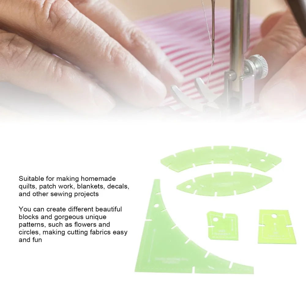 5pcs Transparent Green Quilting Template Set Plastic Acrylic Multi Functional Quilt Cutting Templates DIY Quilting Ruler Kit