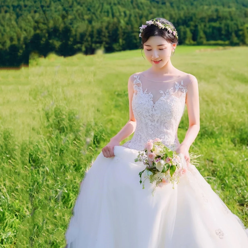 Robe de Soirée en Organza avec Bretelles Transparentes, Tenue de Mariage Élégante, Style Coréen