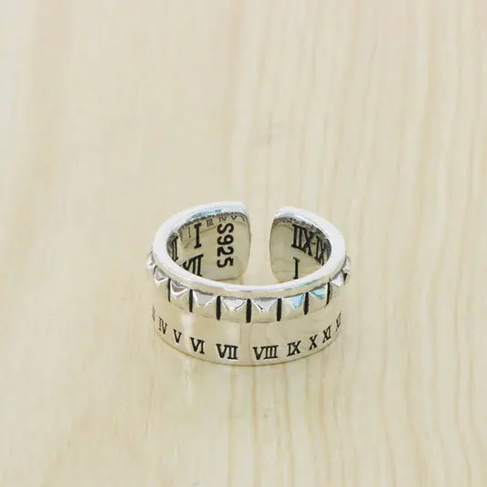 

Cool S925 Sterling Silver Ring for Men and Women Vintage Roman numerals Double Layer Ring Open Ring Silver Jewelry