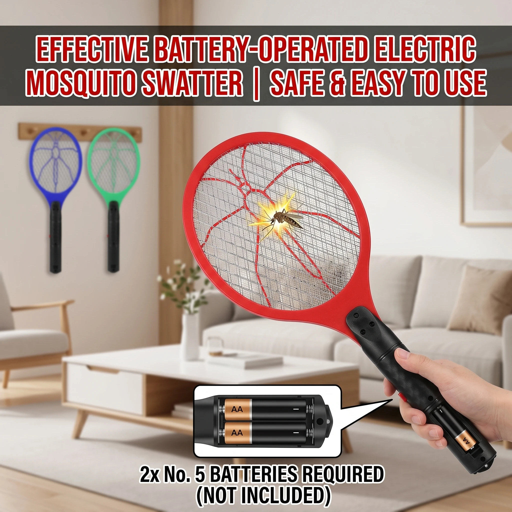 

Battery Powered Electric Mosquito Swatter 3 Layer Safety Mesh Fly Killer Rechargeable Bug Zapper for Home Use