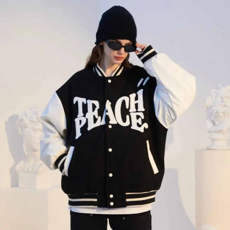 Spring Varsity Jacket Men Women Letter Embroidery Baseball Coats Bomber New Casual Streetwear Patchwork Pu Sleeve Jackets Autumn