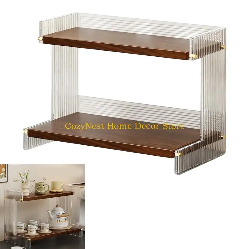 

92MF Strong Acrylic Clear Shelf with Wooden Base 2 Size for Clutter Easy Space