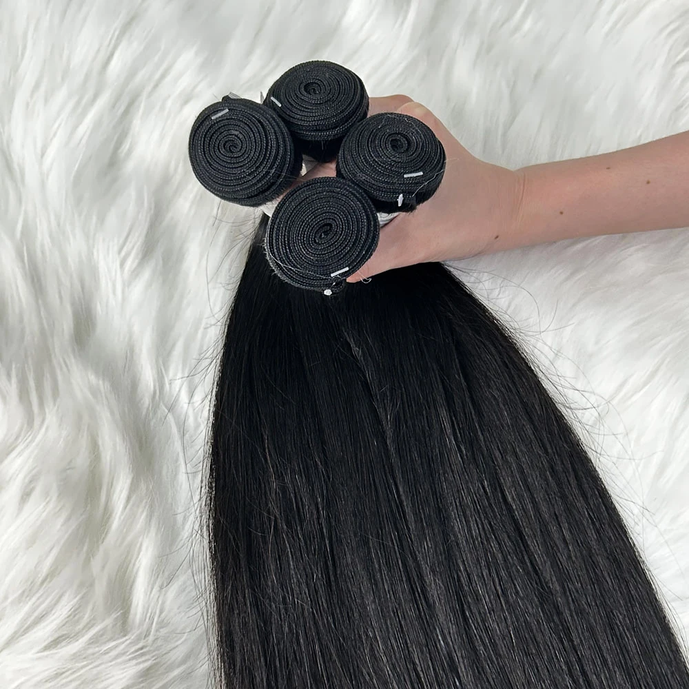 100% extensions tissage cheveux humains brésiliens naturels lisses comme des baguettes 30-32 pouces, cheveux vierges, 3 ou 4 paquets, double trame, tissage de cheveux bruts extension cheveux