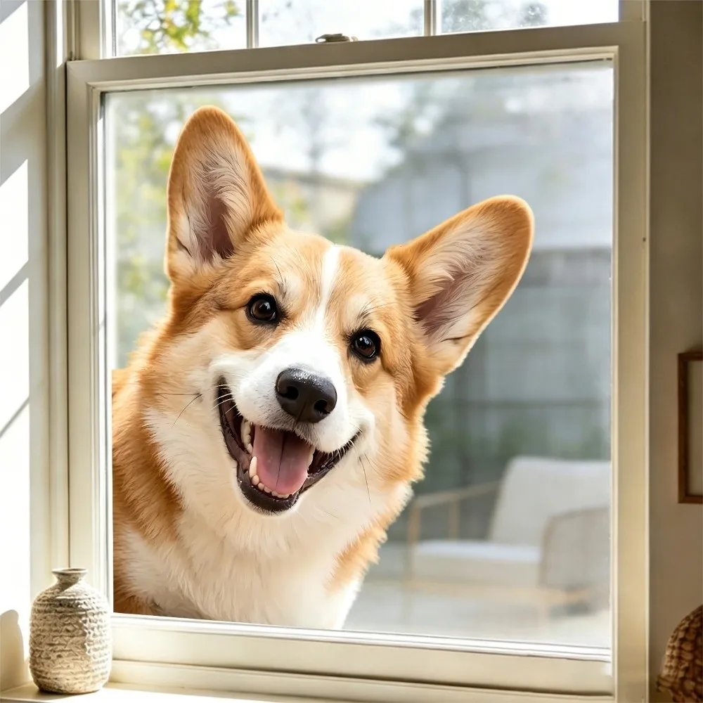 Electrostatic Cling Animal Window Sticker Reusable Waterproof Peeking Animal Decal Removable Decorative Window Decal