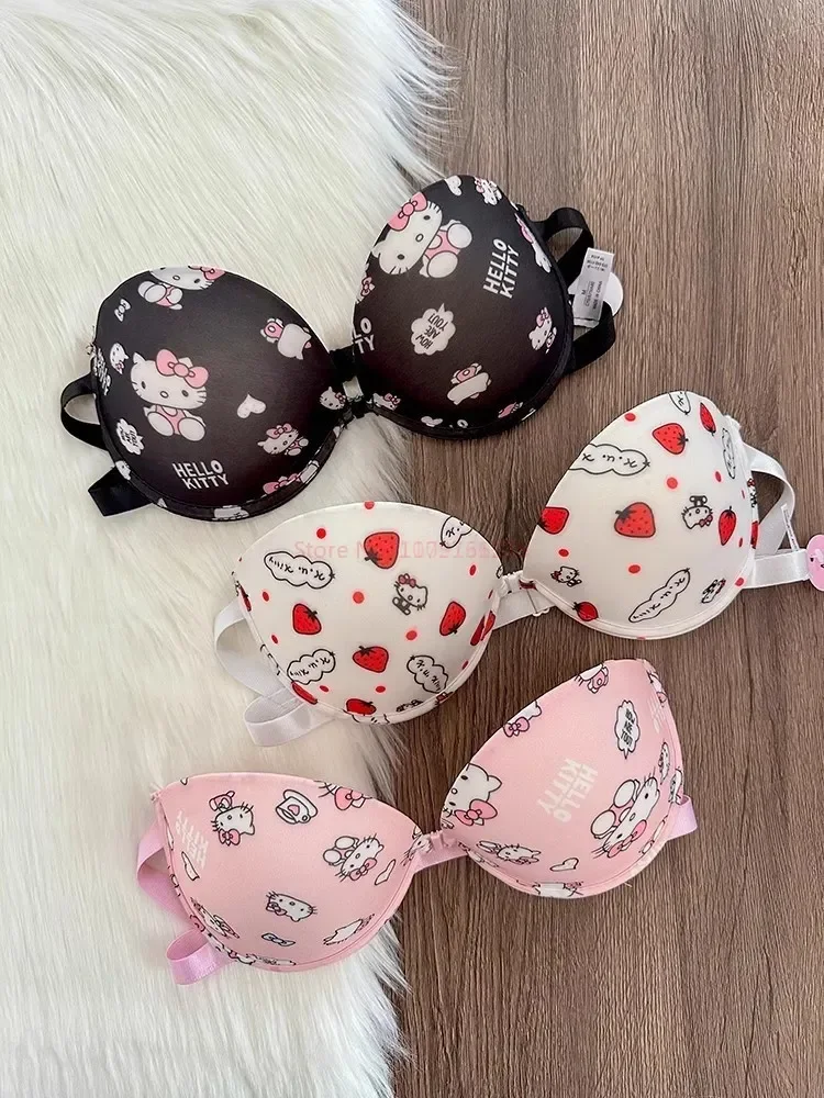 Kawaii Sanrio Bra Set Hello Kitty Sweet Underwear Panties And Bra Set Push-up Bra Comic Underwear Sexy Purebra Birthday Gift