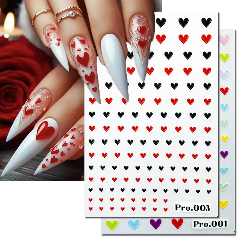 

5d Embossed Nail Art Stickers Valentine Day Red Black Rosepink Love Hearts Sliders Decals Decorations For Nail Tips Manicures