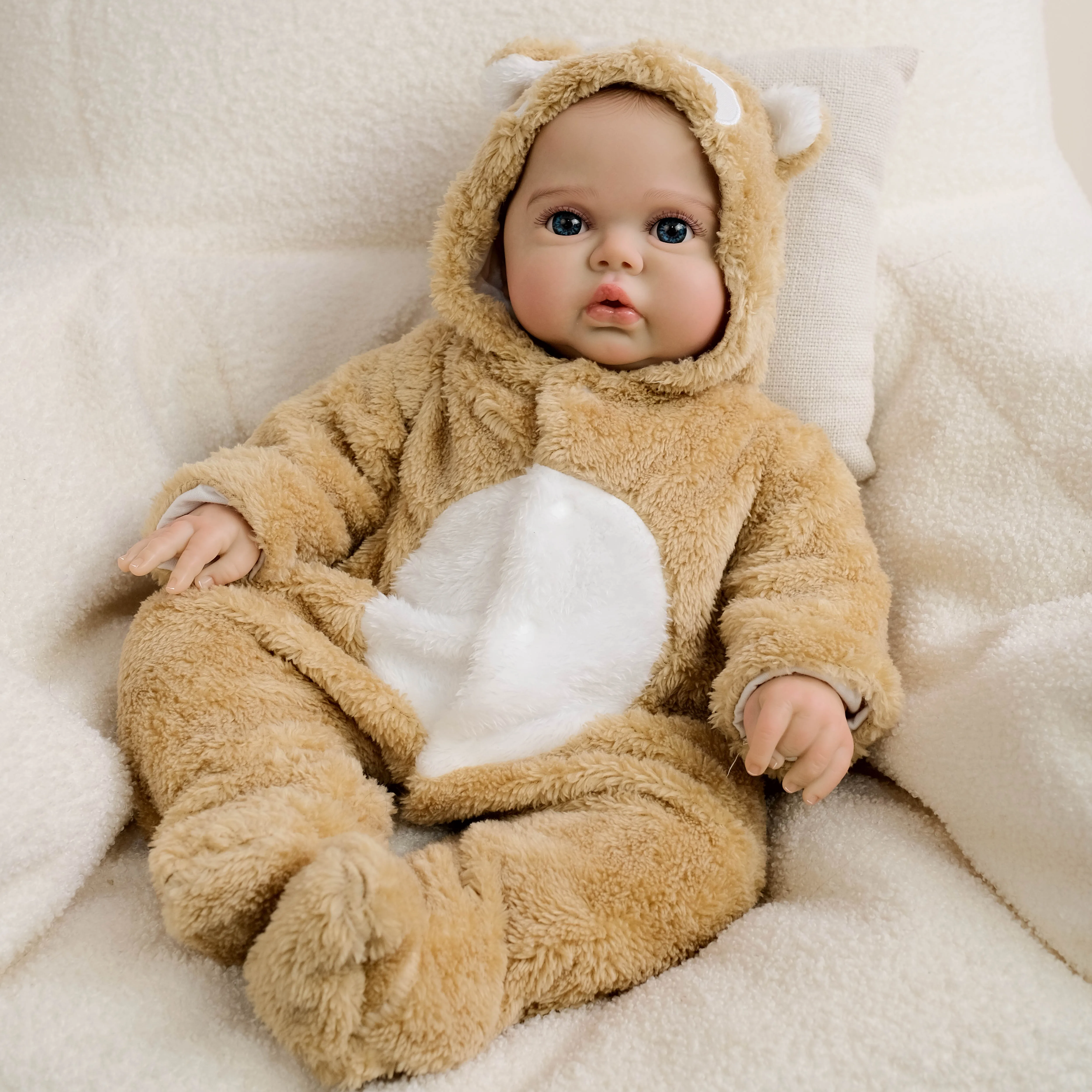 NPK 19 بوصة نابض بالحياة تولد من جديد دمية طفل التوائم المخللات القماش الناعم الجسم رسمت باليد الشعر محبوب الوليد دمية طفل لجامعي #6