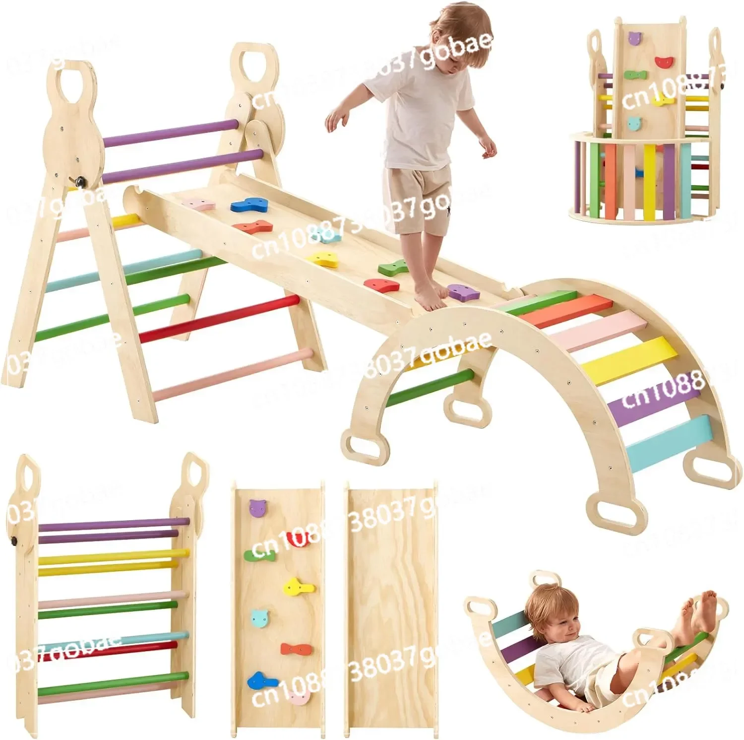 3-In-1 Wooden Climbing Frame Indoor Household Slide