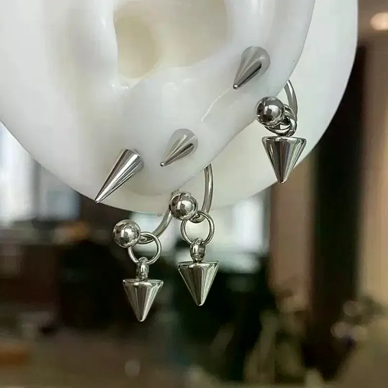 Detachable Stainless Steel Curved Barbell Threaded Spike Eyebrow Cartilage Piercing Earrings For Women Y2K Emo Party Jewelry