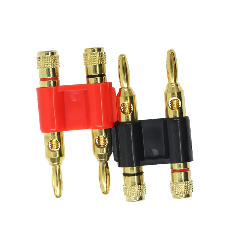 4mm Double Row Dual Banana Plug - Pure Copper/ABS Gold-Plated Solder-Free Connector, 19mm Spacing, H-2051 Socket 2 PCS Red/Black