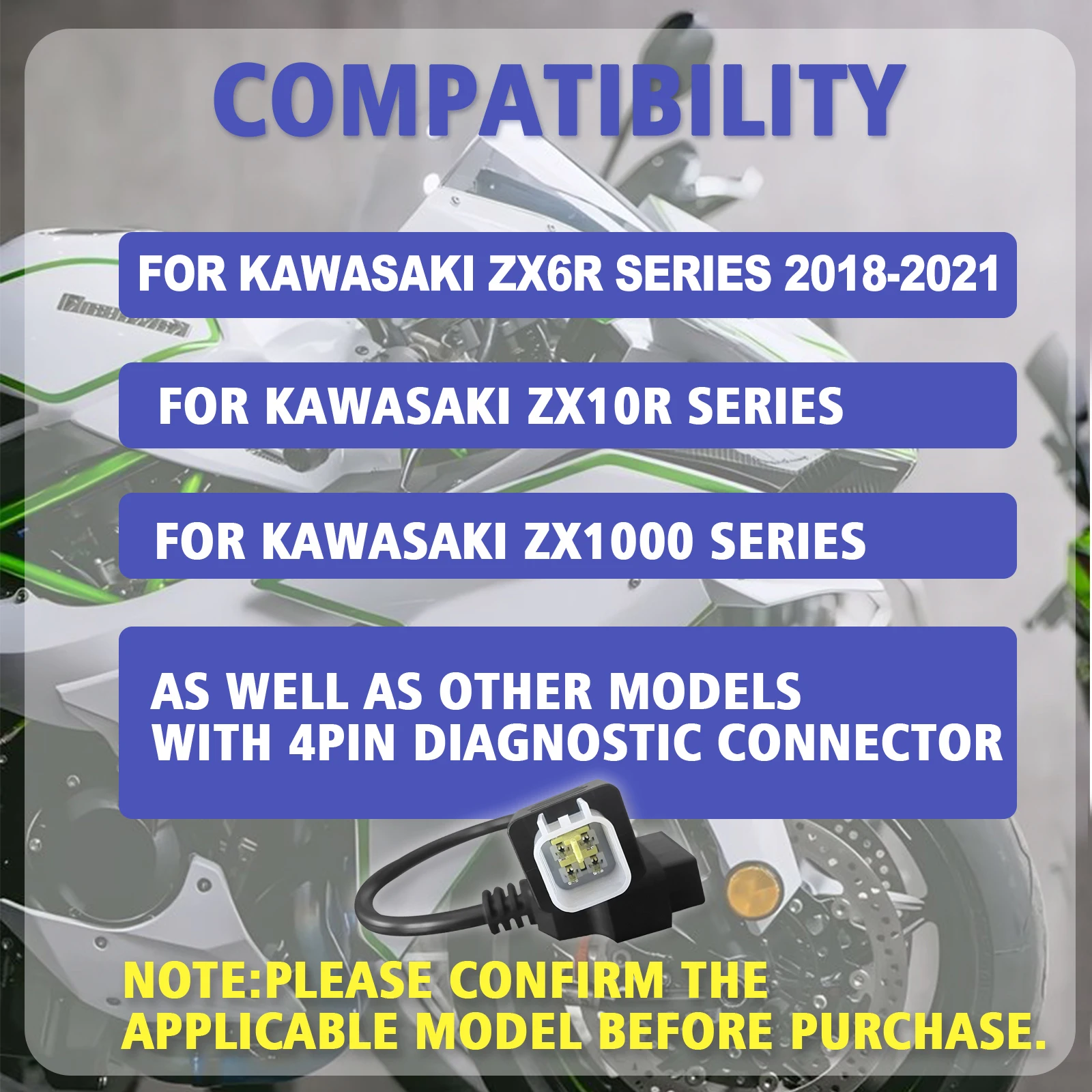 4Pin OBD2 Adapter Für Kawasaki Z250 Z650 Z1000 ER6N EX650F Ninja400 ZX6R ZX10R ZX1000 Motorrad OBD Diagnose Stecker Kabel – Detail 12