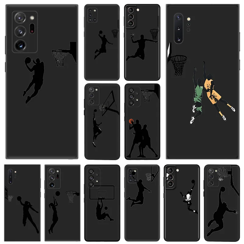 Phone Case for Samsung A35 5G A55 A02 A03 A04 A05 S8 S9 Note 10 Plus 9 8 Basketball Dunk Aerial dance Soft Black Silicone Cover