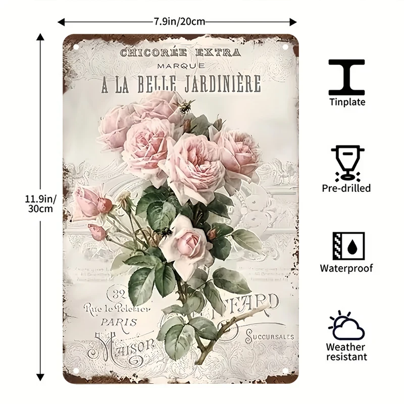 French Rose Shabby Chic Vintage Sign Wall Decor For Garden Home Cafe Florist Shop