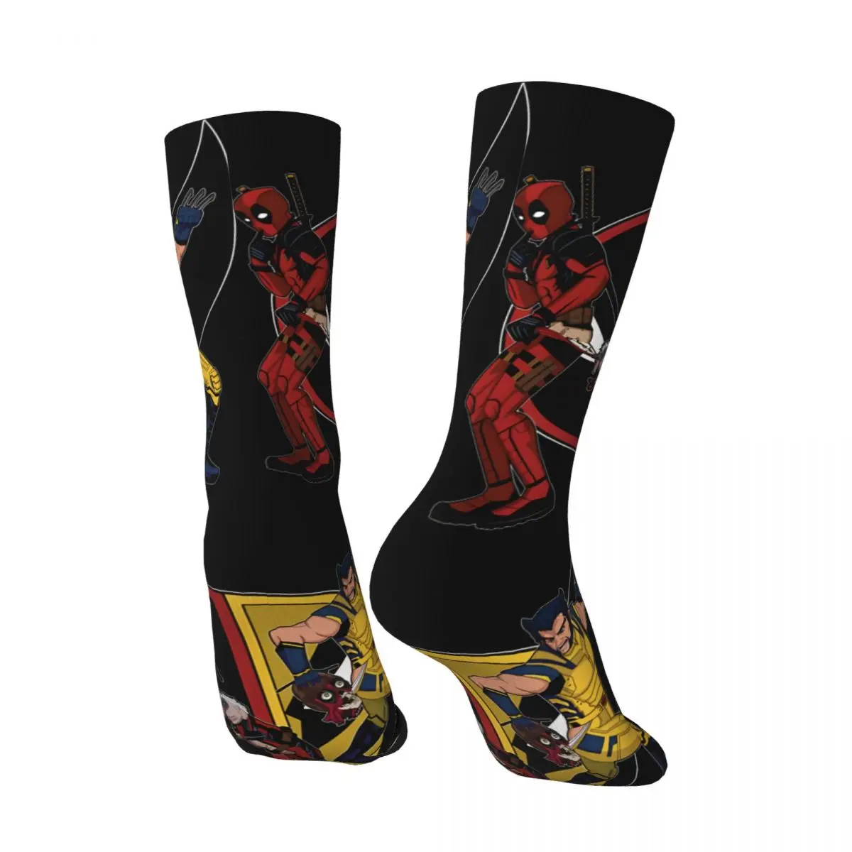 Funny Crazy Sock for Men Popular Movies Hip Hop Vintage Deadpool & Wolverine Happy Seamless Pattern Printed Boys Crew