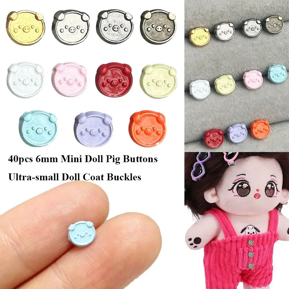 40Pcs 6mm Mini Doll Pig Buttons Ultra-Small Colorful Doll Coat Buckles Handmade DIY Doll Shoes Buckles 1/6 Doll Clothing Buckles