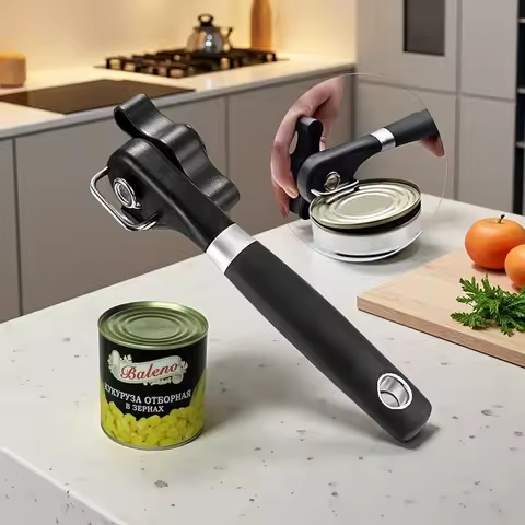 Portable Stainless Steel Multifunctional Can Opener, Household Safe Side‑Cut Bottle, Easy Single-Handle Can Knife for Kitchen