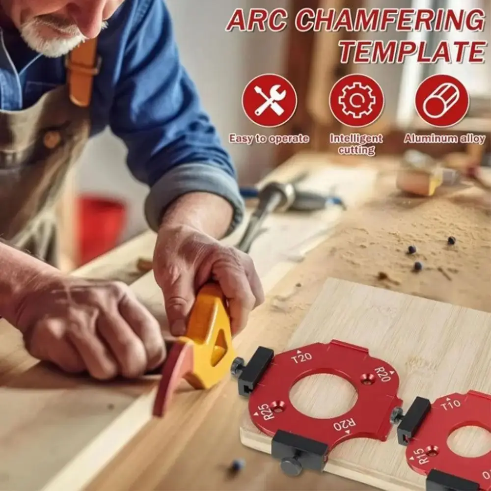 R10-R50 Radius Jig Woodworking Router Templates 4 in 1 Reusable Arc Angle Positioning Template Aluminum Alloy DIY