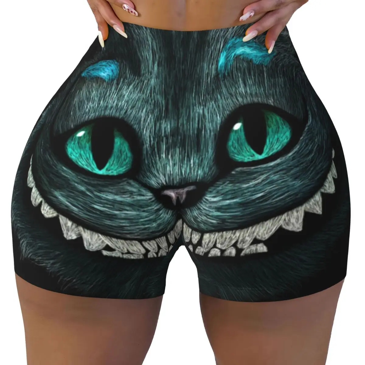 

Custom Women Alice In Wonderland Cat Workout Yoga Shorts Cheshire Cat Cartoon Anime Gym Athletic Running Volleyball Shorts