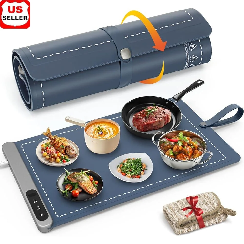 

Electric Food Warming Mat Graphene Heating Tray with 6 Temperature Settings Timer Portable Storage Camping RV Travel Home Use