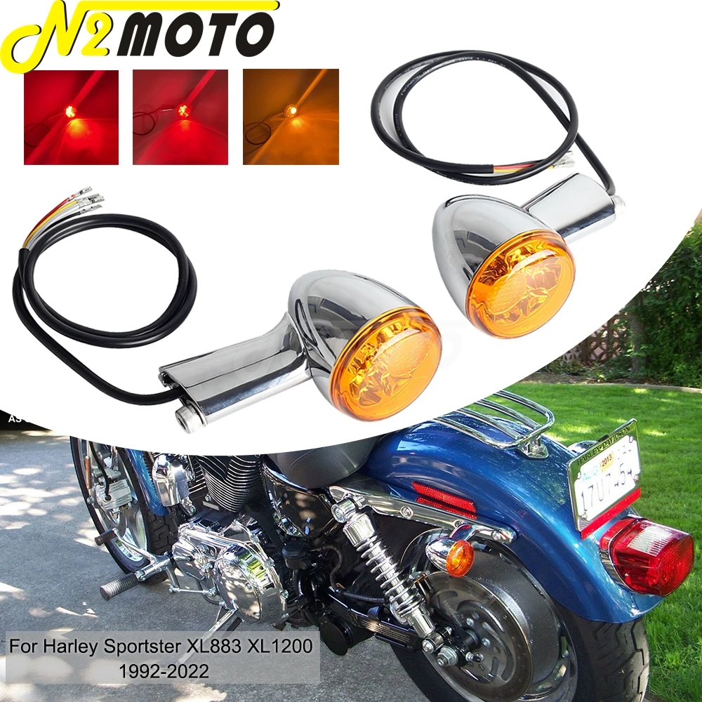 

Chrome Rear LED Amber Turn Signals Indicators Lights For Harley Sportster XL883 XL1200 XL 883 1200 1992-2022 Brake Running Lamp