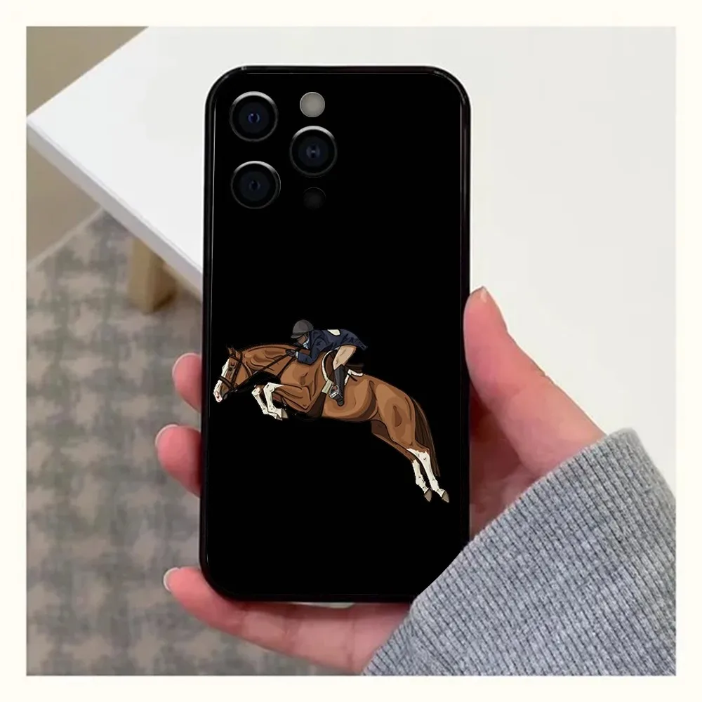 Competition Equestrian Horse Phone Case For Apple iPhone 15,14,13,12,11,Pro,X,XS,Max,XR,Plus,Mini Soft Black Cover