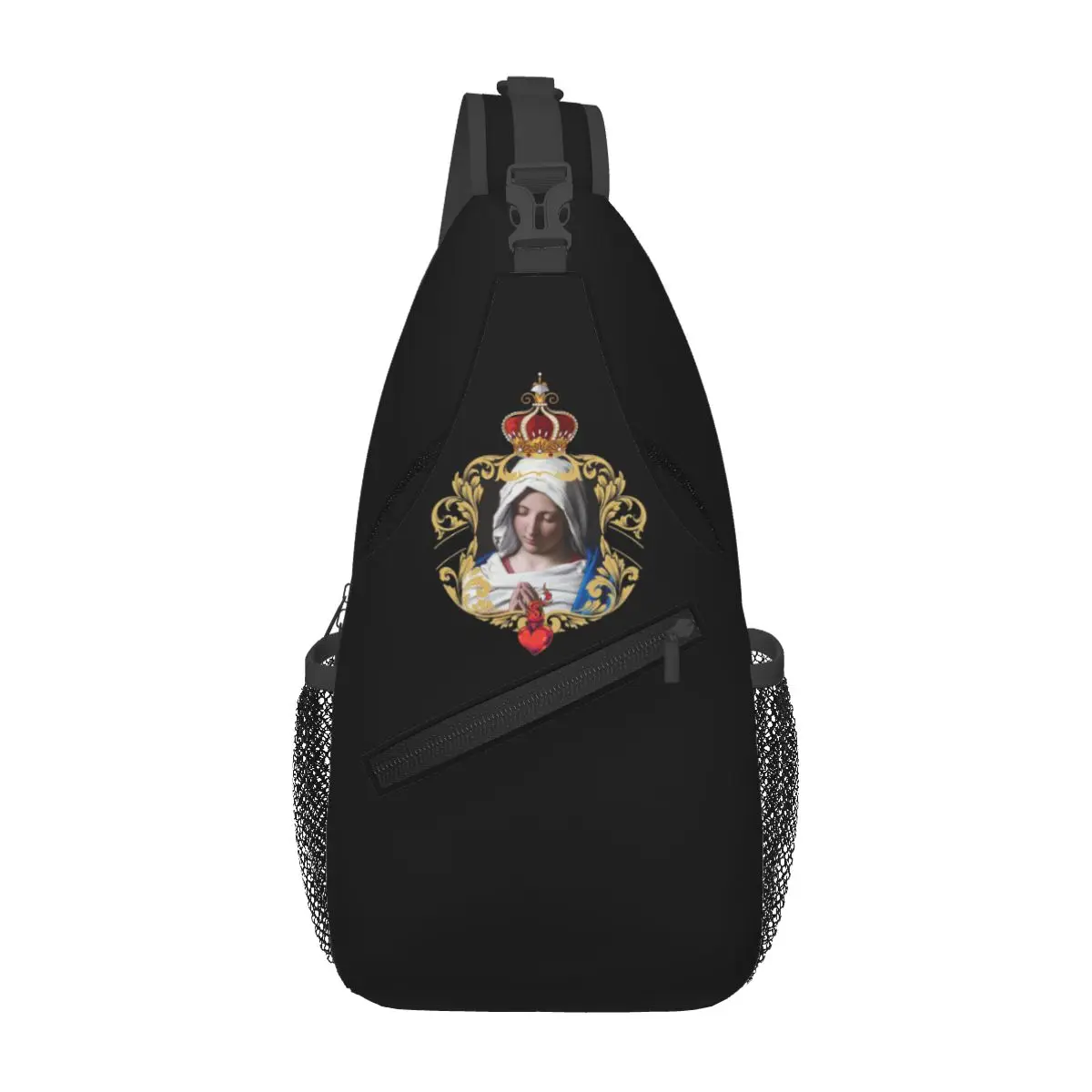 Virgin Mary Chest Bag Men Sling Crossbody Backpack Chest Bag Traveling Hiking Daypack Shoulder Bag