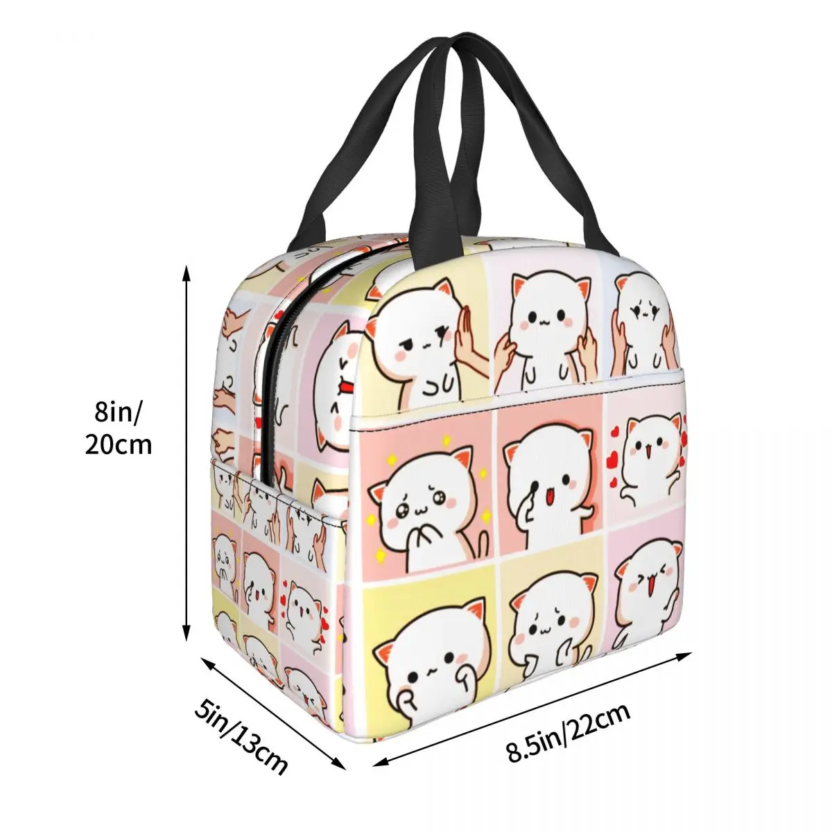 Mochi Cat Peach e Goma Meme Lunch Bag para Mulheres, Refrigerador Térmico, Caixa Isolada para Trabalho, Escritório, Viagem, Piquenique Food Bags, Desenhos Animados