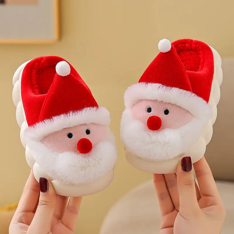 

Kids Santa Claus home Slippers child boys girls shoes Anti-slippery Fluffy Fur Slides Children's Christmas warm Cotton slippers