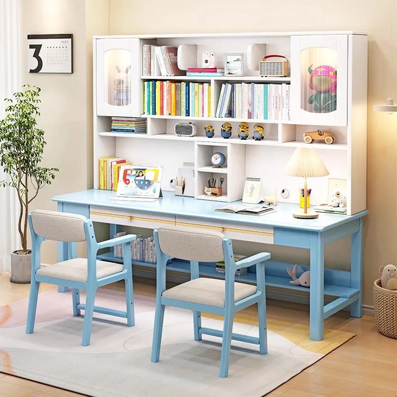 مكتب كمبيوتر من الخشب الصلب، طاولة كتابة للدراسة الفرعية، رف كتب، طاولة دراسة لغرفة النوم المنزلية المتكاملة #4