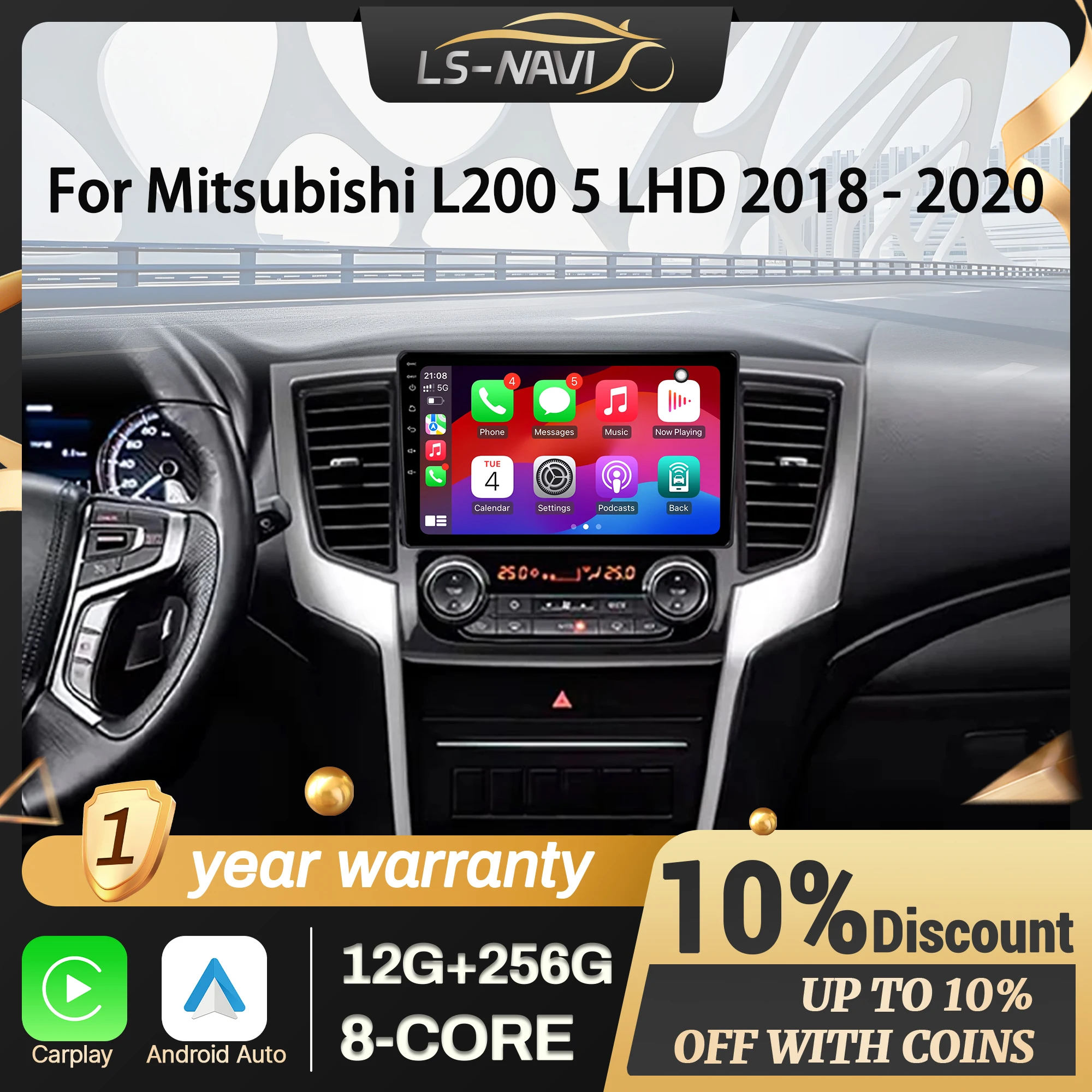 

Для Mitsubishi L200 5 LHD 2018-2020 Android 14 автомобильный радиоприемник мультимедийная навигация беспроводной CarPlay сенсорный экран Bluetooth стерео