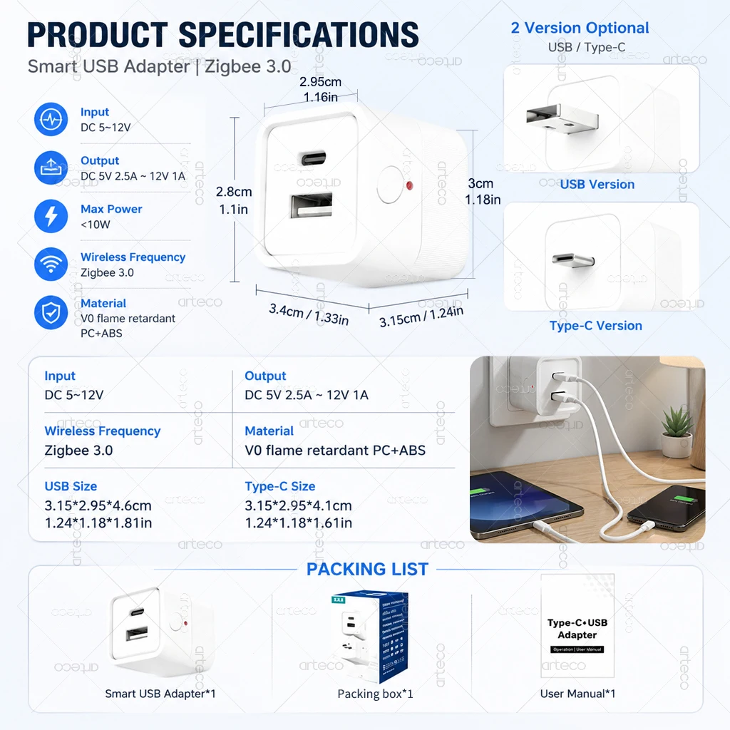 Tuya Zigbee USB-Adapter Smart Switch Mini USB/TYPE C Stromadapter Splitter Controller Anschluss für Smart Life Z2M Hub erforderlich – Detail 8