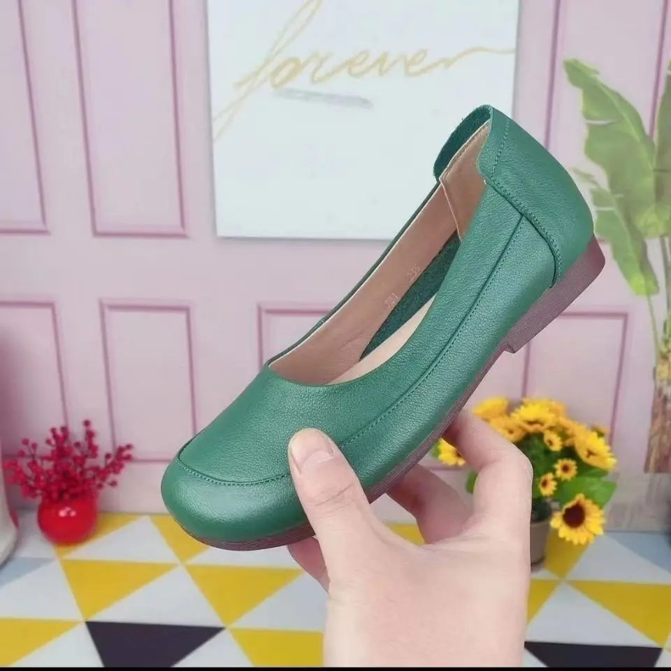 

2024 New Casual Green Single Shoes for Women Flat Bottomed Shallow Mouthed Loafers Mom Leisure Ballet Flats