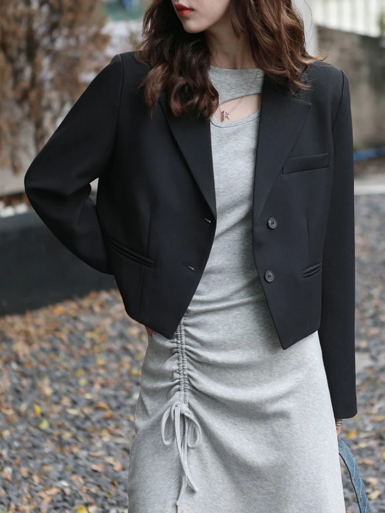 Crop Blazers Women Temperament Simple Fashion Classic Leisure Design New Korean Style Ladies Spring Pure Basic Notched All-match