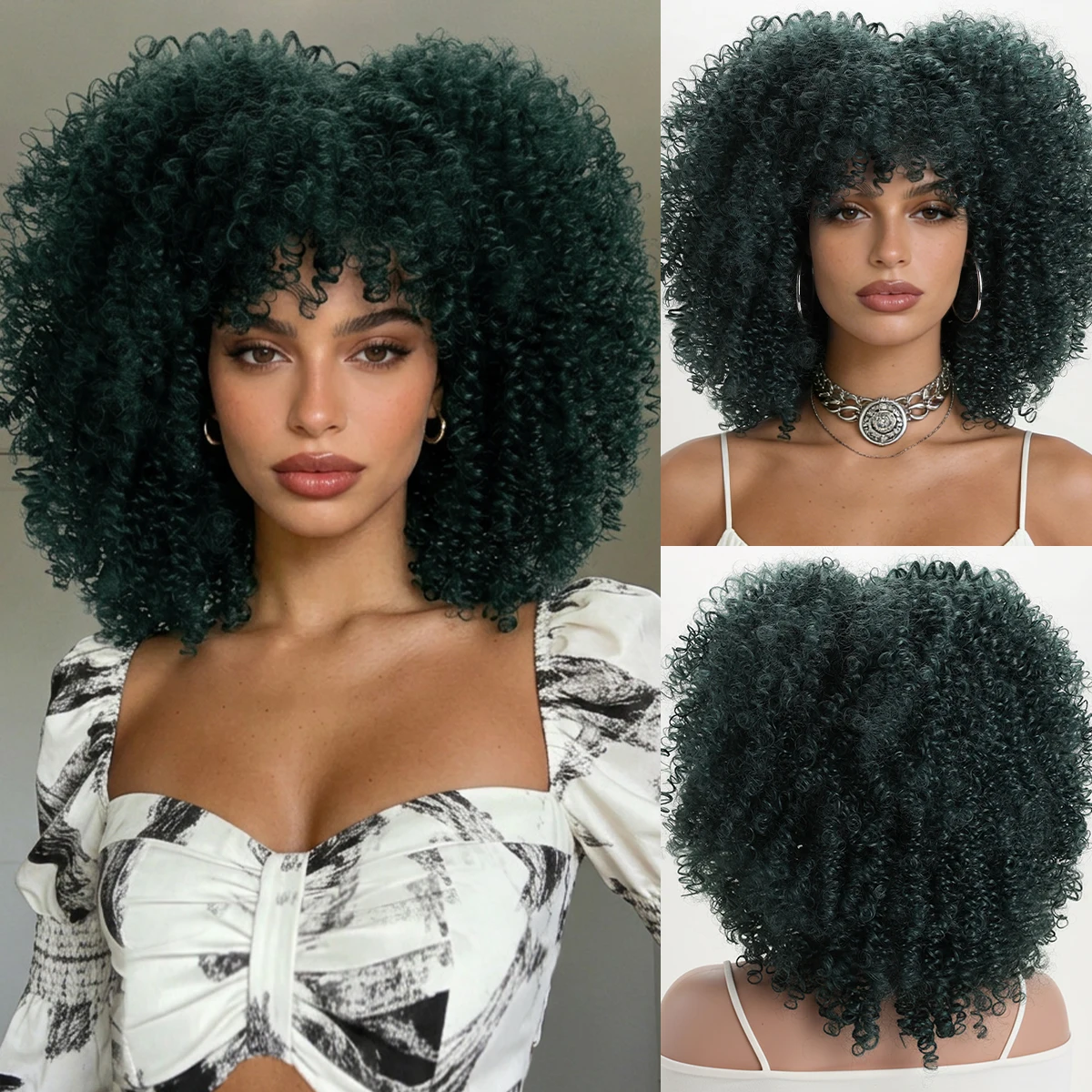 

16 inch synthetic curly wig, suitable for birthday parties and Christmas, with high heat resistance and curly hair