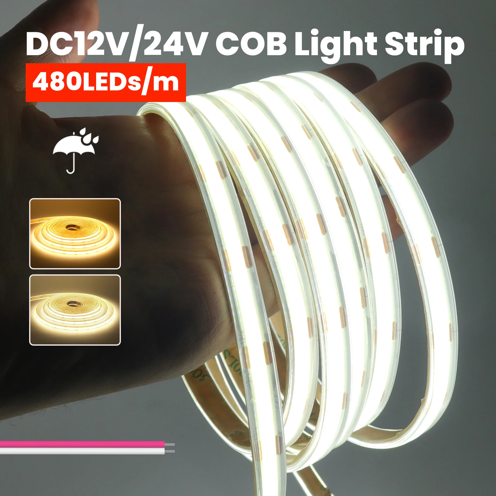 

480Leds/M DC 12V 24V COB Neon Strip Waterproof 3000K 4000K 6000K Home Decor High Brighter Flexible Ribbon Rope LED Light