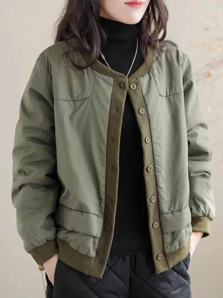 

Женская хлопковая бейсбольная куртка Thiened, верхняя одежда, зимнее пальто, свободная посадка на пуговицы, длинный све, однотонный, для поездок на работу, Sle