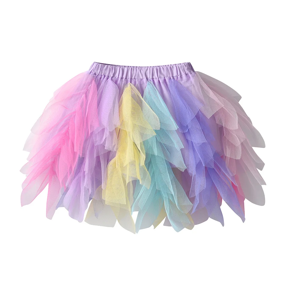 VIKITA Mädchen Regenbogen Mehrfarbiger Tutu-Rock Kinder Bunter Tüll Ballett Tanz Prinzessin Party Mehrlagiger Minirock 3-10 Jahre Süßes Outfit – Detail 3