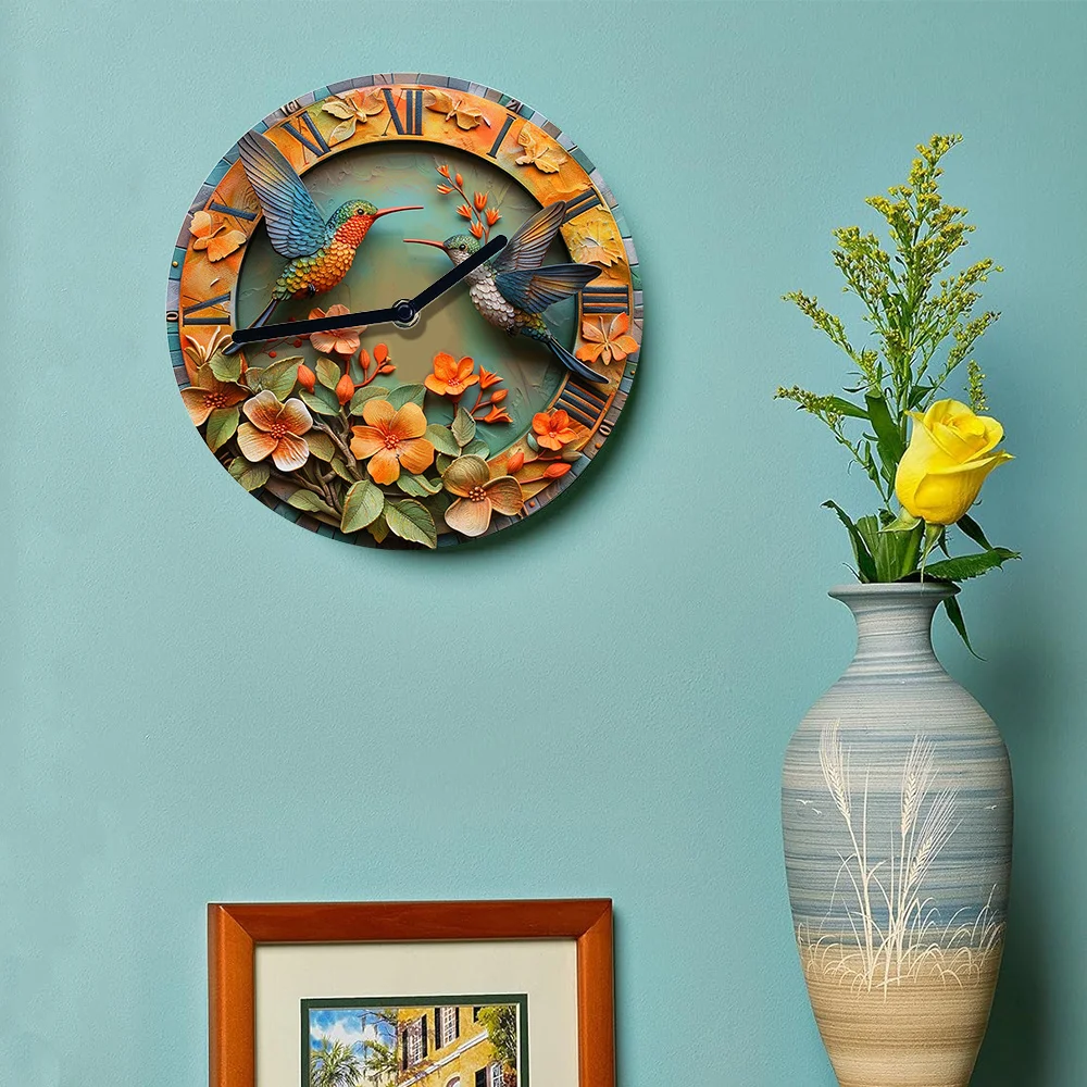 Elegant Silent Wall Clock with Hummingbird Design, Ideal for Bedroom & Mother'S Day Living Room Decoration  ,Modern Design