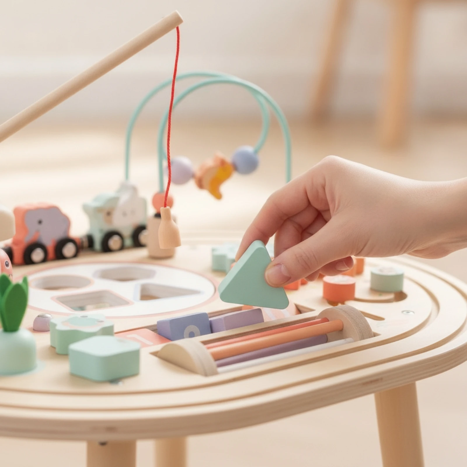 幼児用アクティビティテーブル-ビーズ迷路付き-木製手遊びアクティビティテーブル-早期学習玩具-手と目の協調性を養う-子供に安全