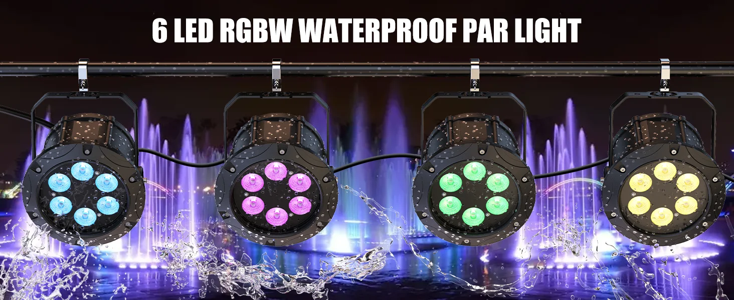 U'King 4 Stück Wasserdichte Par-Leuchten 6x10W RGBW LED Stroboskop-Effektbeleuchtung DMX512 Tonaktivierte Steuerung Bühnenlicht für DJ Disco – Detail 2