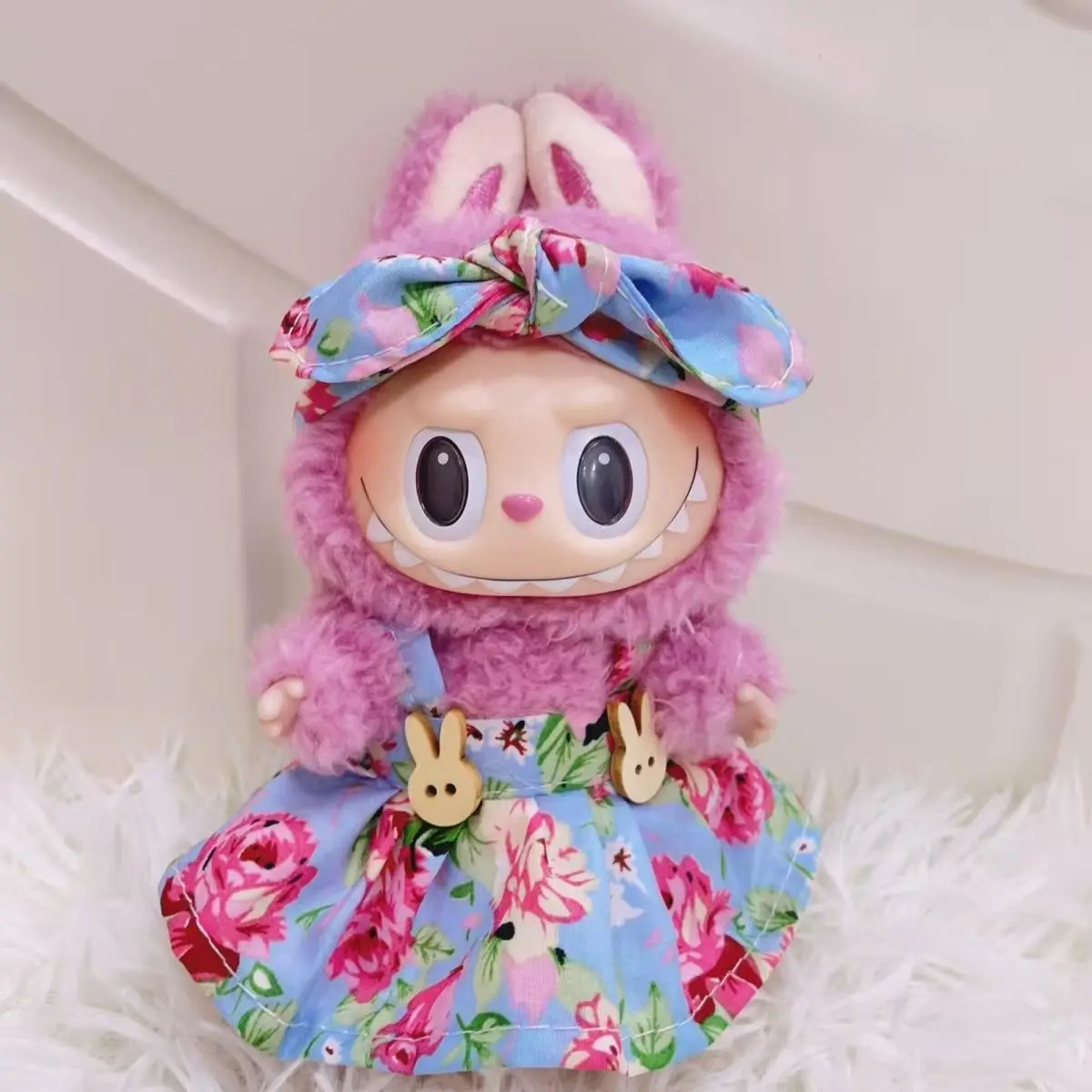 

Для мини-куклы Labubu Kawaii, комплект с юбкой с цветочным принтом, сменная плюшевая кукла, аксессуары для Labubu 15-17 см, модные игрушки
